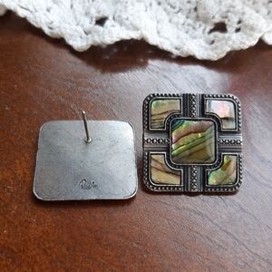 Vintage Silver and Green Earrings with Geometric Patterns